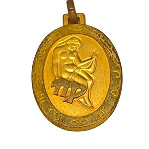 Virgo Zodiac Gold Tone Pendant Amulet With Astrological Symbols & Dates
